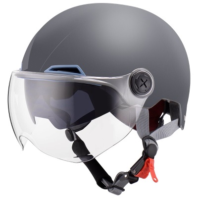 野马（YEMA）3C认证350S电动摩托车头盔男女夏季双镜片轻便式电瓶车半盔 亚光深灰s436