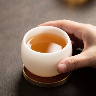 金镶玉 羊脂玉瓷茶杯 家用白瓷茶杯套装喝茶品茗杯陶瓷功夫茶具4个装 冰清羊脂玉瓷4小杯s464