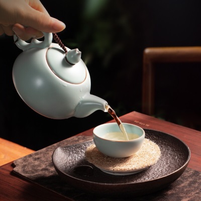 东道汝窑茶壶茶杯套组功夫茶具套装陶瓷高档送礼整套茶具 礼盒装s463