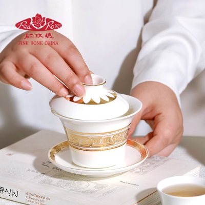 红玫瑰（RED ROSES）骨瓷茶具套装高端茶壶泡茶家用下午茶喝茶商务礼品新青铜时代10件 金色s469