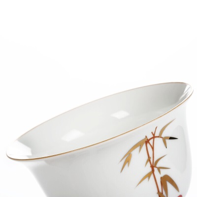 金镶玉 白瓷三才盖碗 单个家用大号哑光泡茶杯 陶瓷盖碗礼盒包装 清风竹叶盖碗