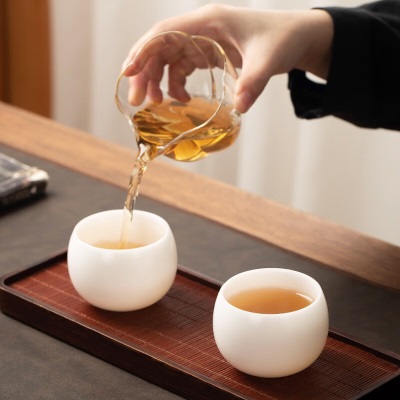 金镶玉 羊脂玉瓷茶杯 家用白瓷茶杯套装喝茶品茗杯陶瓷功夫茶具4个装 冰清羊脂玉瓷4小杯s464