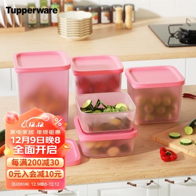 特百惠（Tupperware） 冷藏方形套装5件套蔬菜水果保鲜冰箱储藏盒无密封圈保鲜盒s467