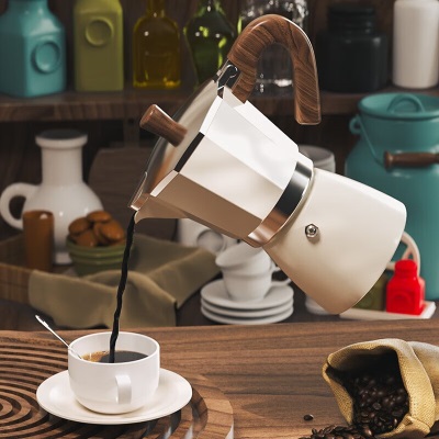 天喜（TIANXI）摩卡壶家用意式煮咖啡器具手磨咖啡机浓缩萃取户外咖啡壶 银色-中号s471