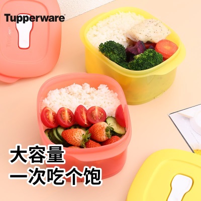 特百惠（Tupperware） 微波层叠小方盒2件套800m微波加热便携叠放冷藏保鲜饭盒随机色 800ml*2新色（粉+紫）s467