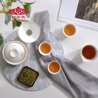 红玫瑰（RED ROSES）骨瓷茶具套装高端茶壶骨瓷茶咖具泡茶家用下午茶喝茶具商务礼品新 金色s469
