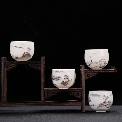金镶玉 手绘茶杯 中国白·羊脂玉瓷陶瓷家用单杯功夫茶具主人杯送礼盒装