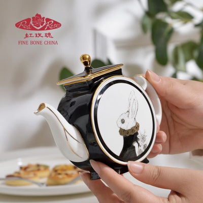 红玫瑰红玫瑰骨质瓷茶具套装黑白配色经典商务礼品轻奢高档下午茶系列茶 黑色s469