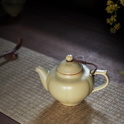 东道 汝窑 中葵茶壶半组 功夫茶具套装汝瓷整套茶具开片可养礼盒装