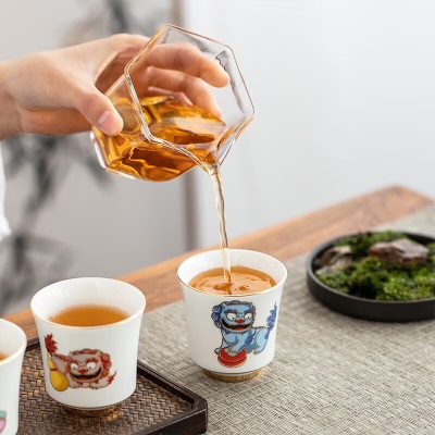 金镶玉 茶杯 羊脂玉瓷陶瓷白瓷单杯主人杯品茗杯整套茶杯四只装带礼盒 事事吉祥s464