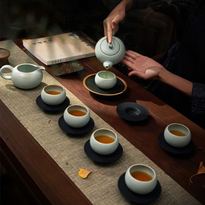 东道汝窑 茶具套装 陶瓷功夫茶具高档家用汝瓷茶壶茶杯整套茶具s463