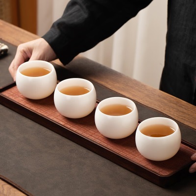 金镶玉 羊脂玉瓷茶杯 家用白瓷茶杯套装喝茶品茗杯陶瓷功夫茶具4个装 冰清羊脂玉瓷4小杯s464