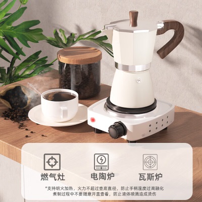 天喜（TIANXI）摩卡壶家用意式煮咖啡器具手磨咖啡机浓缩萃取户外咖啡壶 银色-中号s471