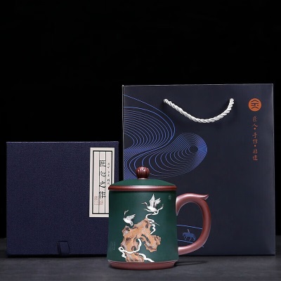 金镶玉 马晓君老师手工制作 宜兴原矿紫砂杯 名家手绘茶杯功夫茶具茶缸500ML送礼礼盒装 马晓君功成名就紫砂杯s464