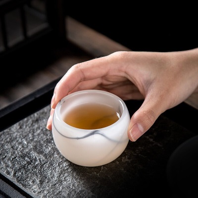 金镶玉 茶杯  陶瓷玉瓷单杯小号水杯功夫茶具配件主人杯送礼礼盒装 水墨琉璃玉瓷主人杯s464