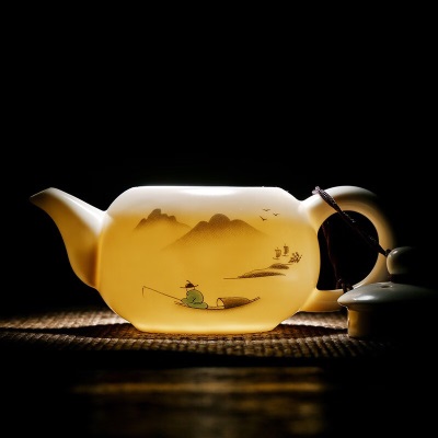金镶玉 旅行茶具套装 便携陶瓷功夫茶具手提包带茶盘茶壶茶杯 一壶四杯 称心如意旅行茶具s464