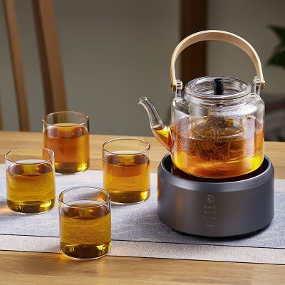 雅集玻璃茶壶电陶炉煮茶炉加蒸煮两用提梁壶带4个茶杯整套茶具套装s477