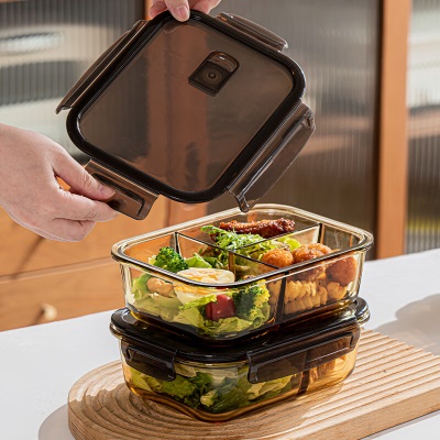 天喜（TIANXI）玻璃饭盒可微波炉加热专用碗带饭餐盒上班族保温便当盒分隔保鲜盒s471