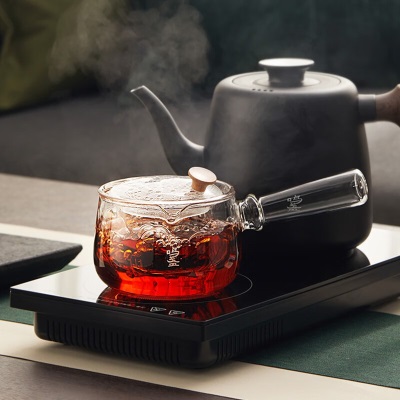 鸣盏泡茶壶玻璃煮茶器侧把过滤茶水分离茶具套装可电陶炉烧水壶耐高温 侧把壶s475