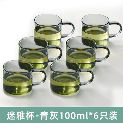 天喜（TIANXI）玻璃小茶杯带把6只套装功夫品茗杯家用杯架喝茶耐热绿杯子茶道杯s471