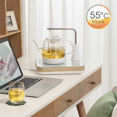 鸣盏 家用全智能玻璃自动上水电热水壶煮茶器办公室茶台烧水壶桌面茶吧机 白色s475