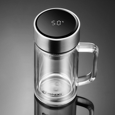 天喜(TIANXI)  智能显温双层玻璃杯带把茶水杯家用大容量泡茶杯男过滤杯子s471