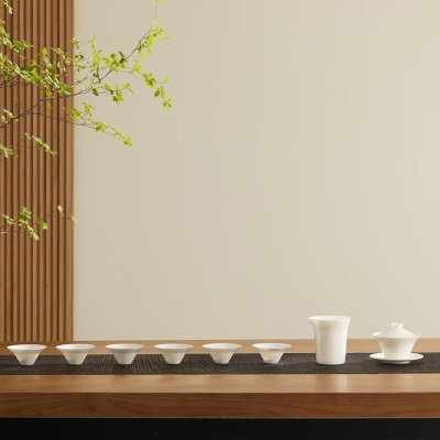 鸣盏羊脂玉瓷白瓷中式陶瓷茶具办公家用盖碗茶杯公道杯创意组合礼盒装 羊脂玉（礼盒装）s475