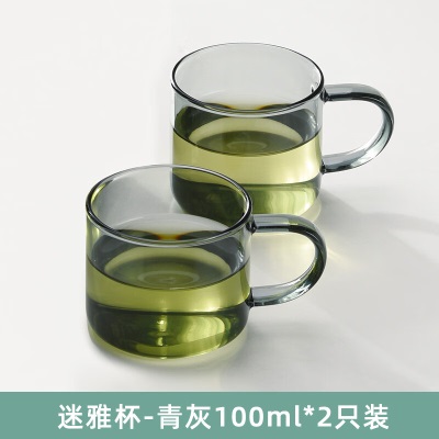 天喜（TIANXI）玻璃小茶杯带把6只套装功夫品茗杯家用杯架喝茶耐热绿杯子茶道杯s471