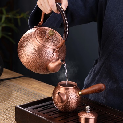天喜铜壶煮茶烧水壶手工纯紫铜水壶电陶炉侧把壶公道杯养生茶具铜茶壶s471