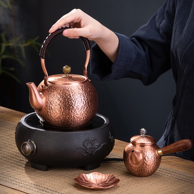 天喜铜壶煮茶烧水壶手工纯紫铜水壶电陶炉侧把壶公道杯养生茶具铜茶壶s471