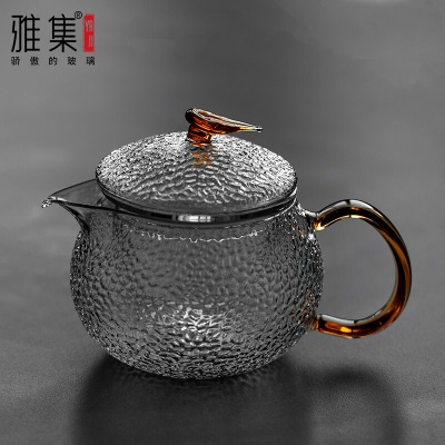 雅集茶具套装 锤纹耐热玻璃过滤煮茶壶 耐高温泡花茶器 功夫茶杯家用s477