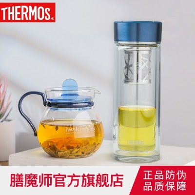 膳魔师（THERMOS） 玻璃杯双层隔热泡茶水杯办公室茶壶套装400ml礼盒装 TCGD-400s472