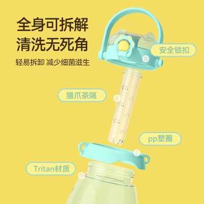 哈尔斯（HAERS）王源推荐 水杯女大容量吸管杯Tritan学生夏季塑料杯子猫爪大肚杯s474