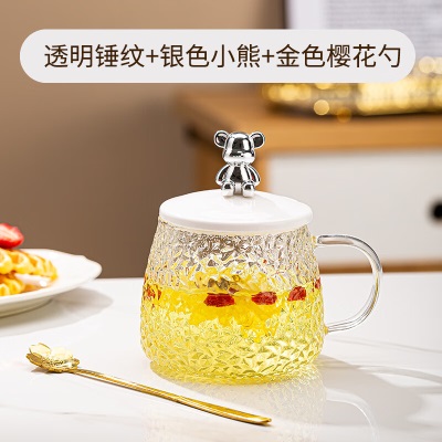 天喜（TIANXI）玻璃杯家用杯子女生2023新款泡茶杯带盖勺高颜值牛奶杯办公室水杯s471