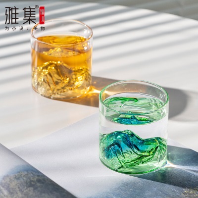 雅集茶具日式观山杯千里江山茶杯玻璃水杯子冰山创意威士忌玻璃杯酒杯s477