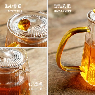 雅集棱影锤纹壶耐热玻璃茶具茶水分离单手泡茶壶办公家用过滤茶壶s477