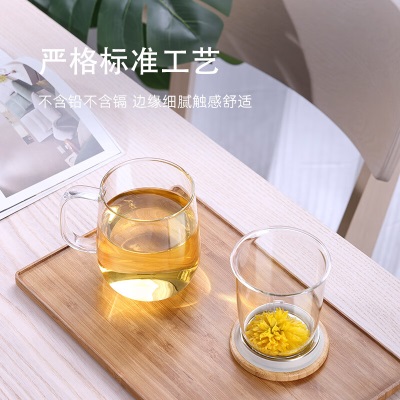 尚明耐热玻璃泡茶杯茶水分离带过滤花茶杯居家办公带盖带把个人绿茶杯s476