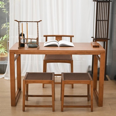 祥福工艺中式家用台式电脑桌书桌一体办公桌双人工作台卧室状元茶书桌s483
