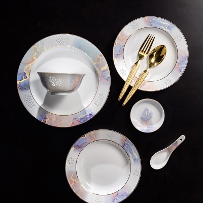 富玉 玲珑瓷 浮想散件 盘子碗蝶 单品 自由搭配 组合 新中式餐具s481