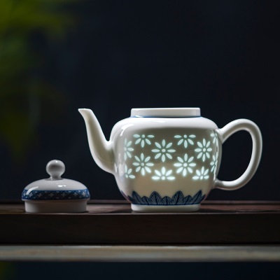 富玉玲珑陶瓷功夫茶具套装带茶托家用办公会客茶水分离轻奢礼盒装s481