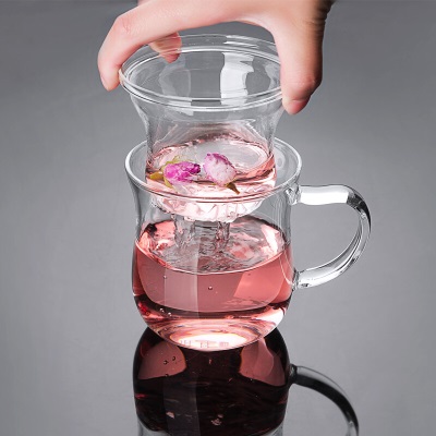 雅集玻璃杯 女士窈窕杯茶水过滤泡茶杯 高硼硅玻璃茶杯 家用水杯子s477
