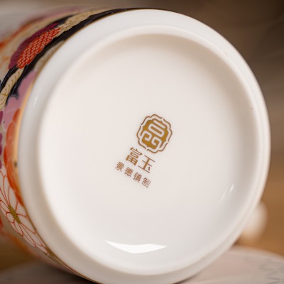 富玉中式景德镇玲珑瓷中式女士泡茶茶杯带勺家用办公室喝水杯专用s481