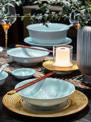 富玉景德镇陶瓷餐具高级感轻奢中式青瓷碗盘高档瓷器碗碟套装家用s481