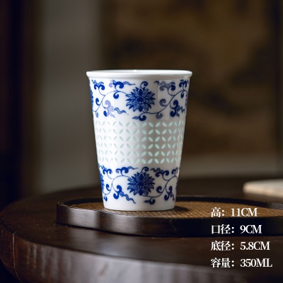 富玉景德镇青花玲珑陶瓷可乐杯个人高颜值家用待客喝水泡茶杯子s481