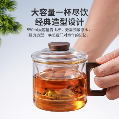 雅集耐热玻璃高档男士泡茶杯茶水分离杯带过滤耐热办公家用木把茶杯子s477