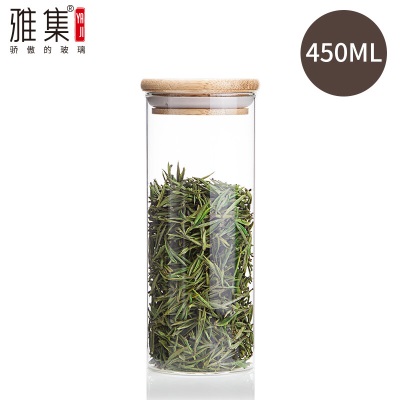 雅集 玻璃茶叶罐 竹制盖子透明密封罐小罐子茶叶盒 储物罐s477