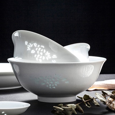 富玉玲珑瓷餐具中国风碗碟套装 中式碗盘组合高档景德镇套碗家用s481