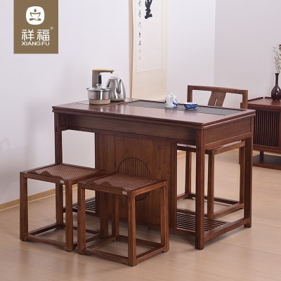 祥福工艺声名鹊起新中式茶桌椅组合办公室茶台现代简约套装家用喝茶桌 声名鹊起组合-胡桃色s483