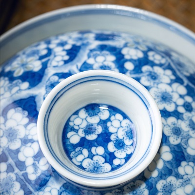 富玉景德镇陶瓷冰梅盖碗单个高档中式白瓷泡茶杯高端手工玲珑雕刻s481