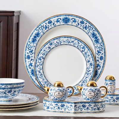Gao Chun Ceramics 高淳陶瓷盛世如意系列 盘子套装家用骨瓷餐具套装高档碗碟新中式瓷器
